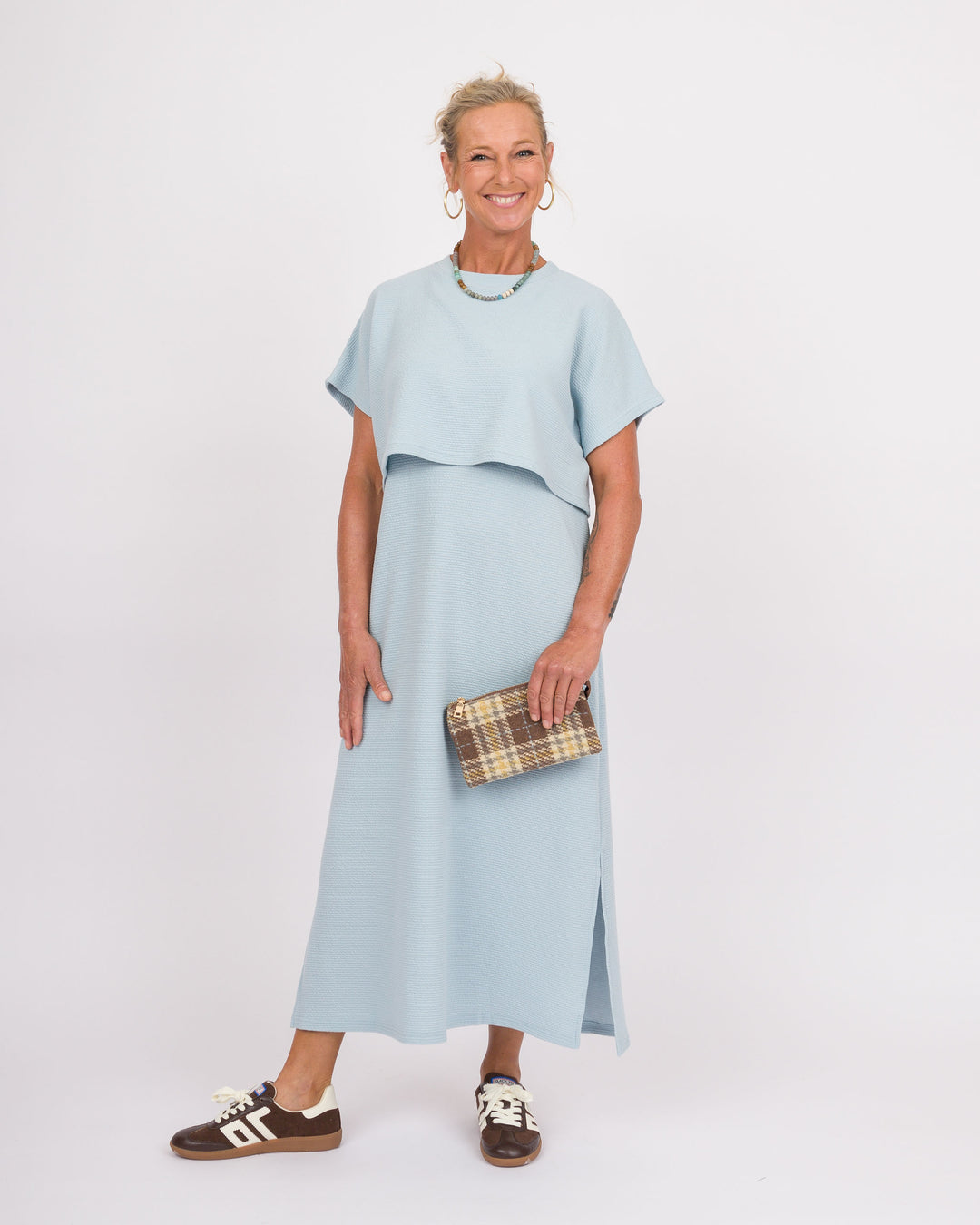 Blue Fog Cloudy Short Sleeve Knit Dress