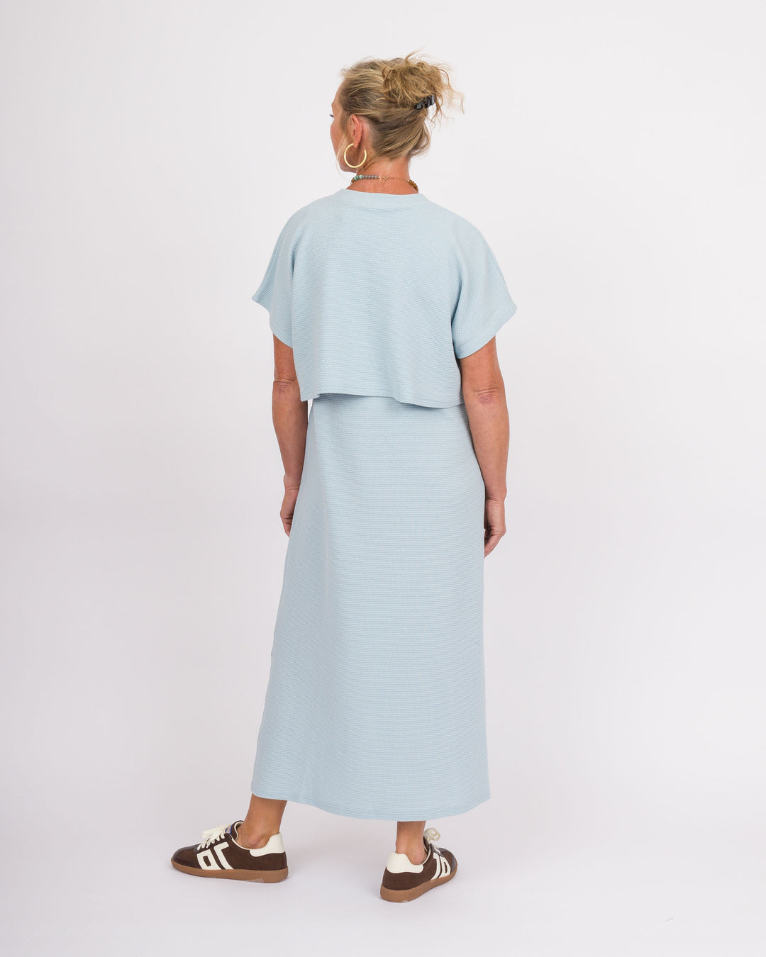 Blue Fog Cloudy Short Sleeve Knit Dress