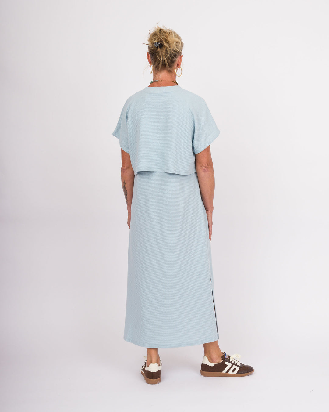 Blue Fog Cloudy Short Sleeve Knit Dress
