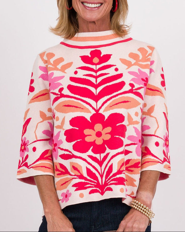 Pink Floral Mock Neck Sweater