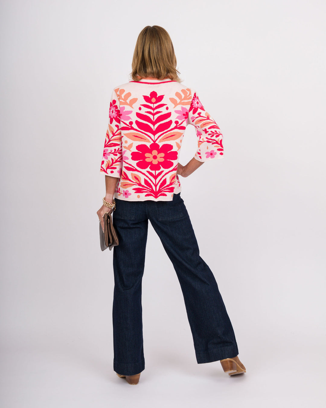 Pink Floral Mock Neck Sweater