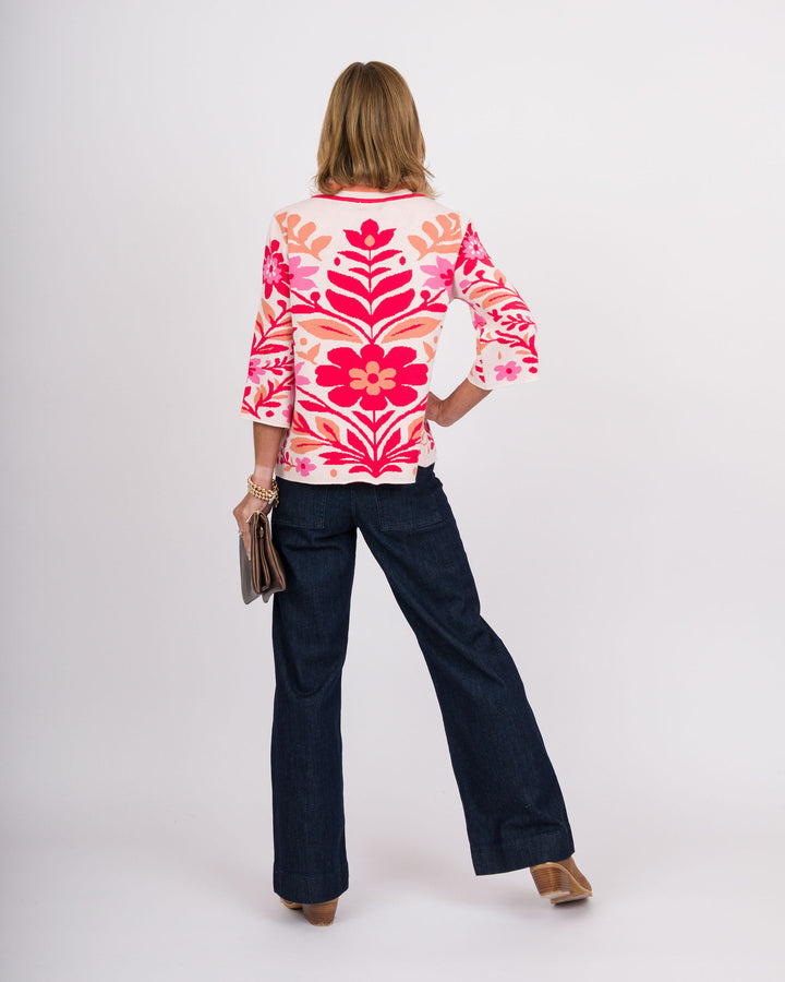 Pink Floral Mock Neck Sweater
