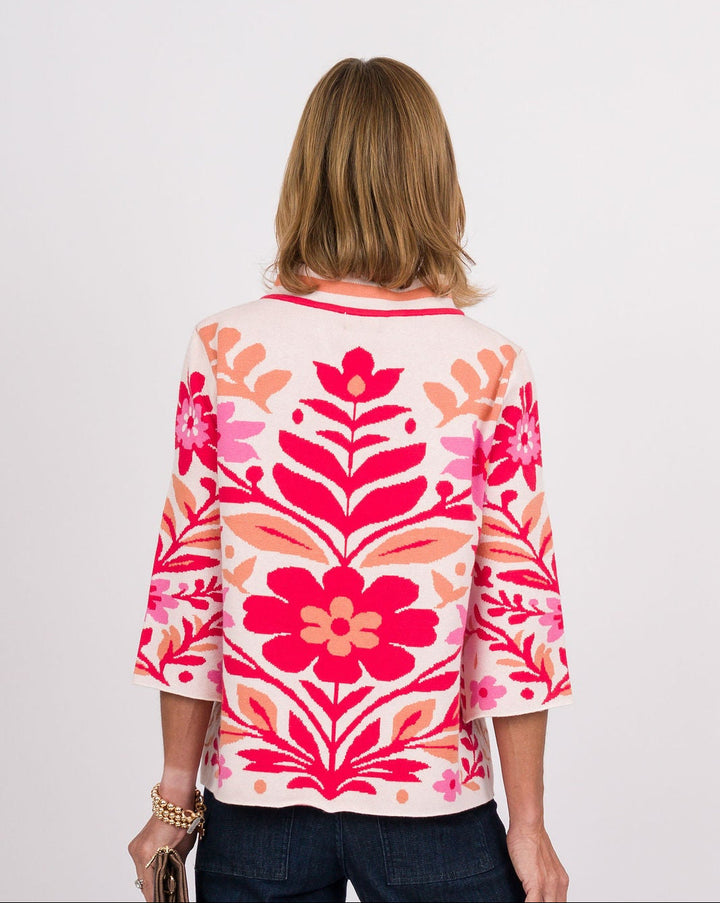 Pink Floral Mock Neck Sweater