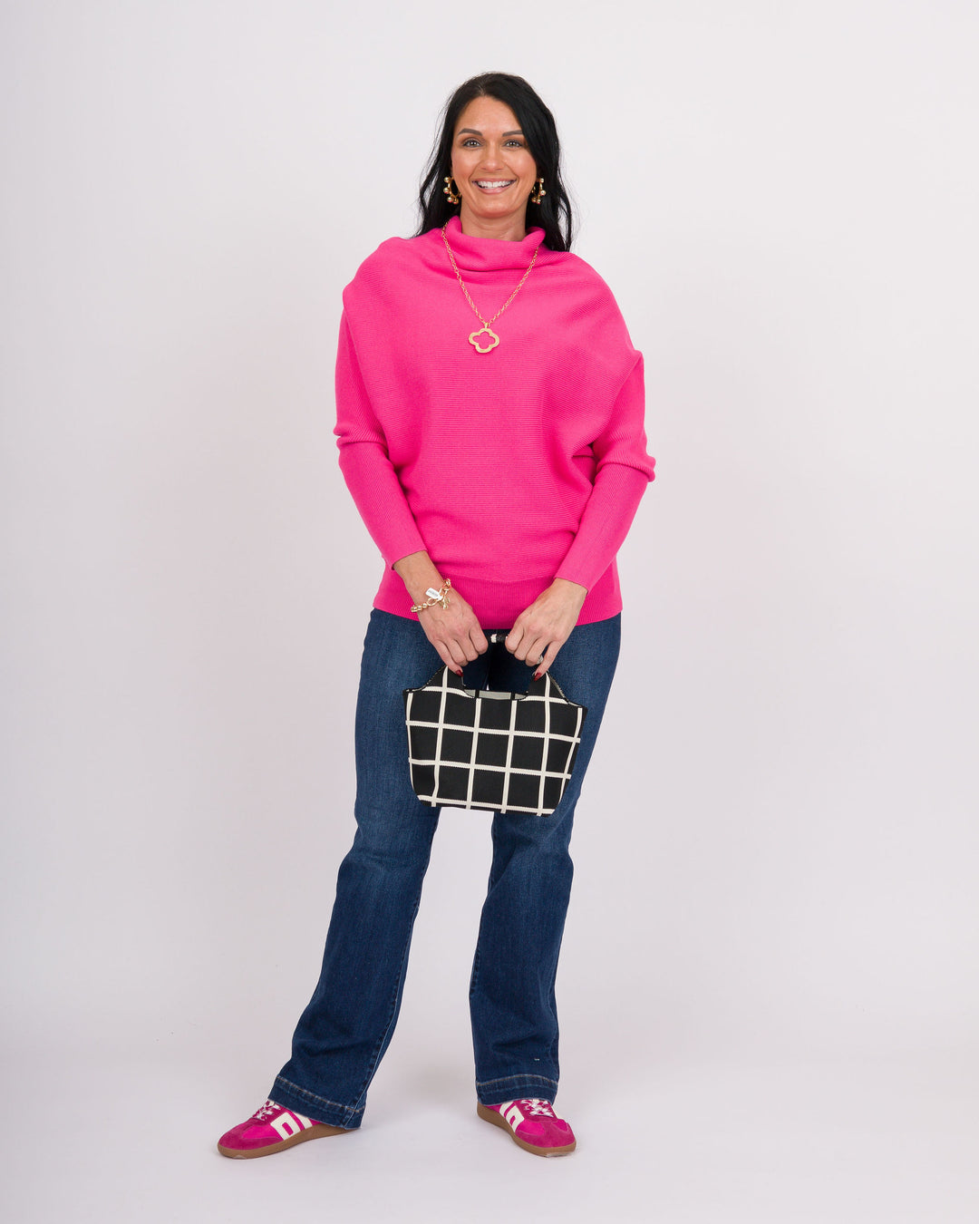 Eliana Slouch Sweater - Hot Pink