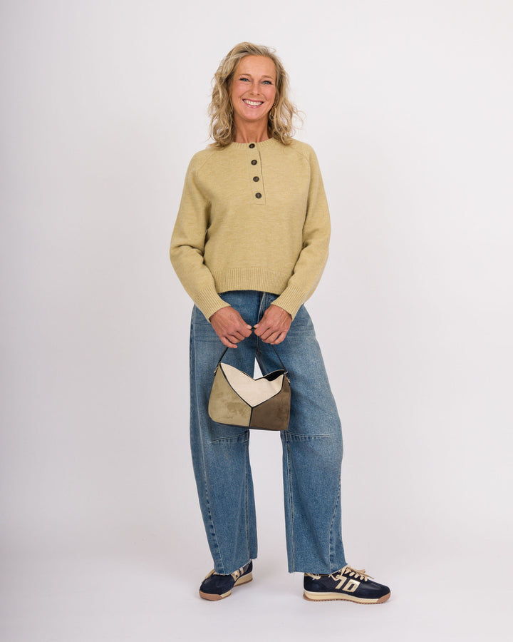 Pea Green Half Button Sweater
