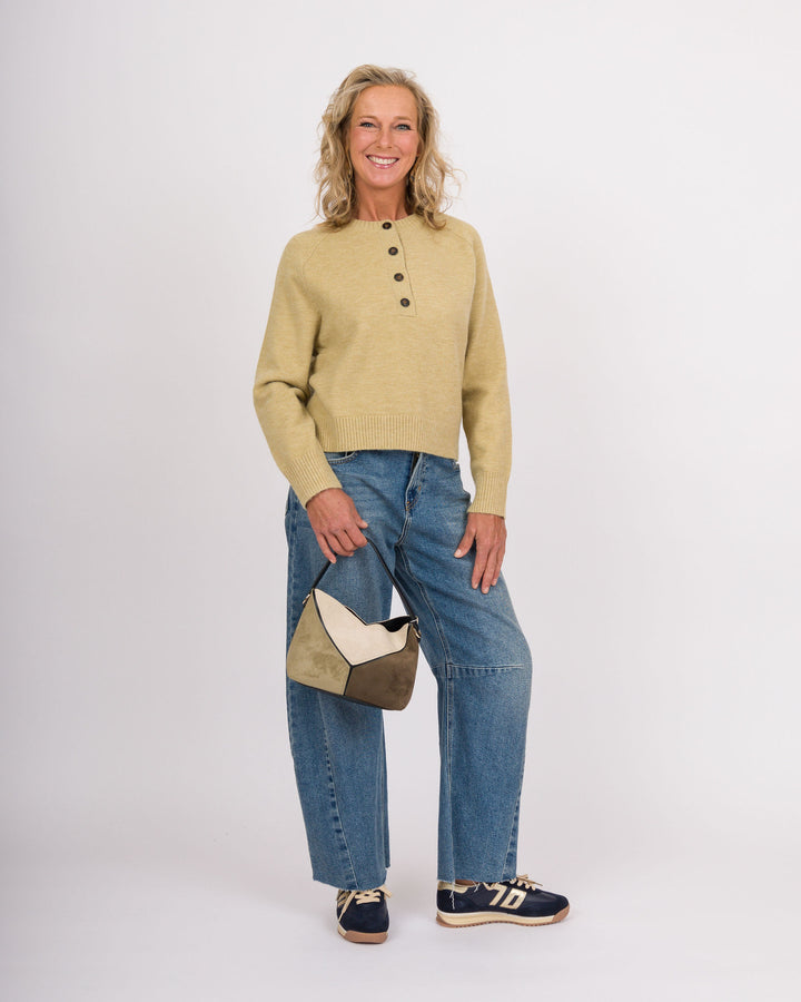Pea Green Half Button Sweater