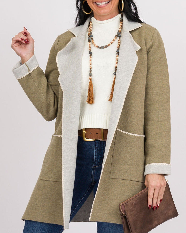 Ellery Cardigan Front Pocket Coat - Olive