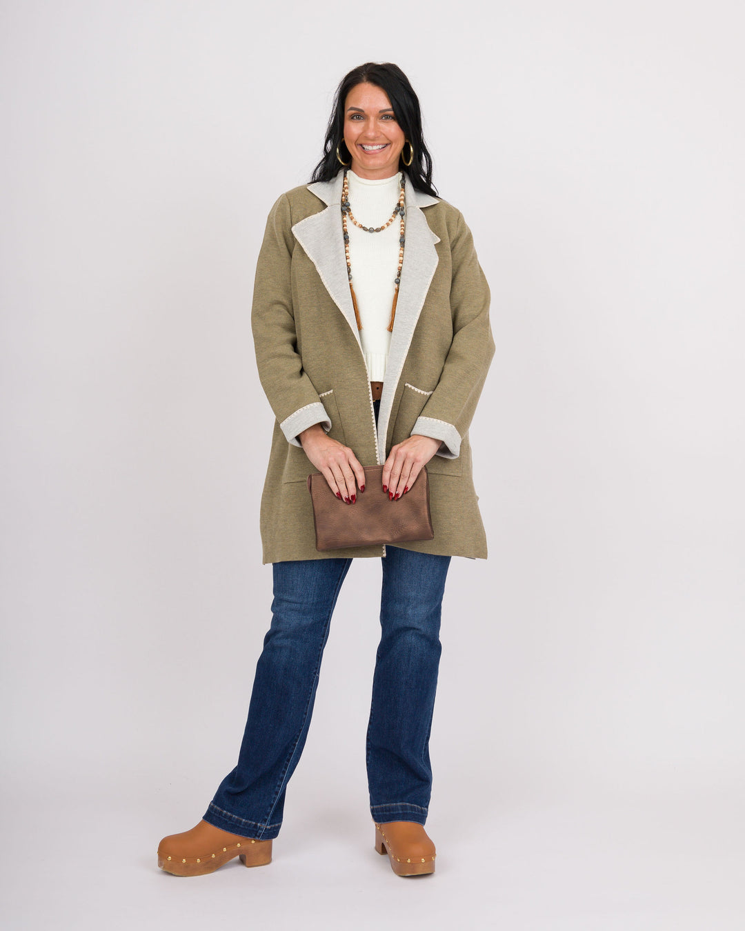 Ellery Cardigan Front Pocket Coat - Olive