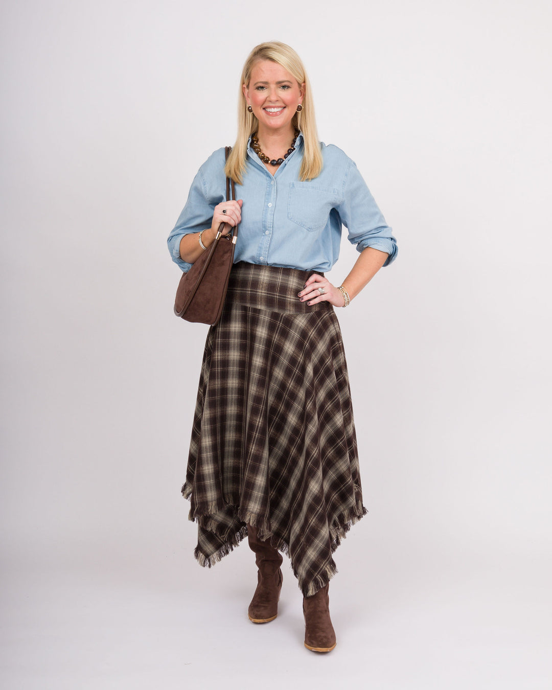 Mocha Plaid Handkerchief Skirt