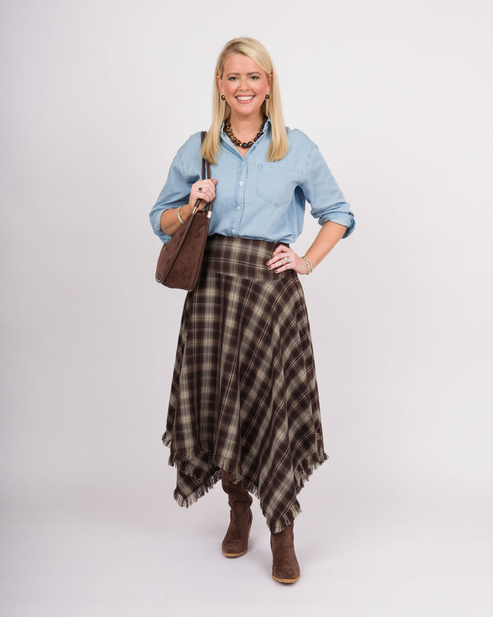 Mocha Plaid Handkerchief Skirt