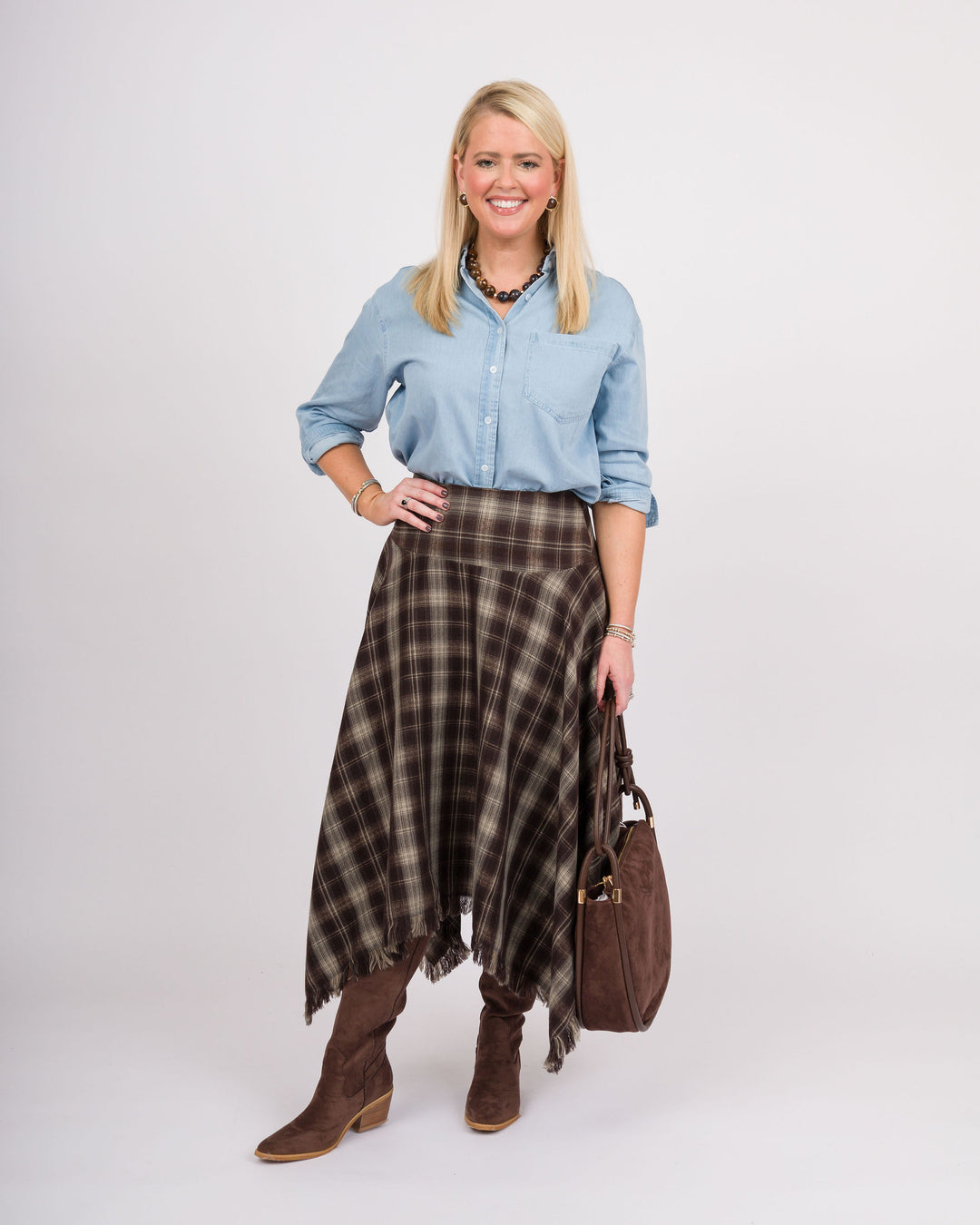 Mocha Plaid Handkerchief Skirt