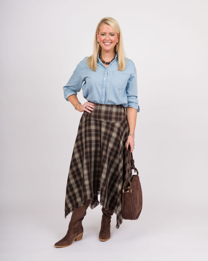 Mocha Plaid Handkerchief Skirt