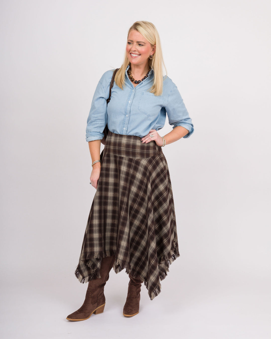Mocha Plaid Handkerchief Skirt