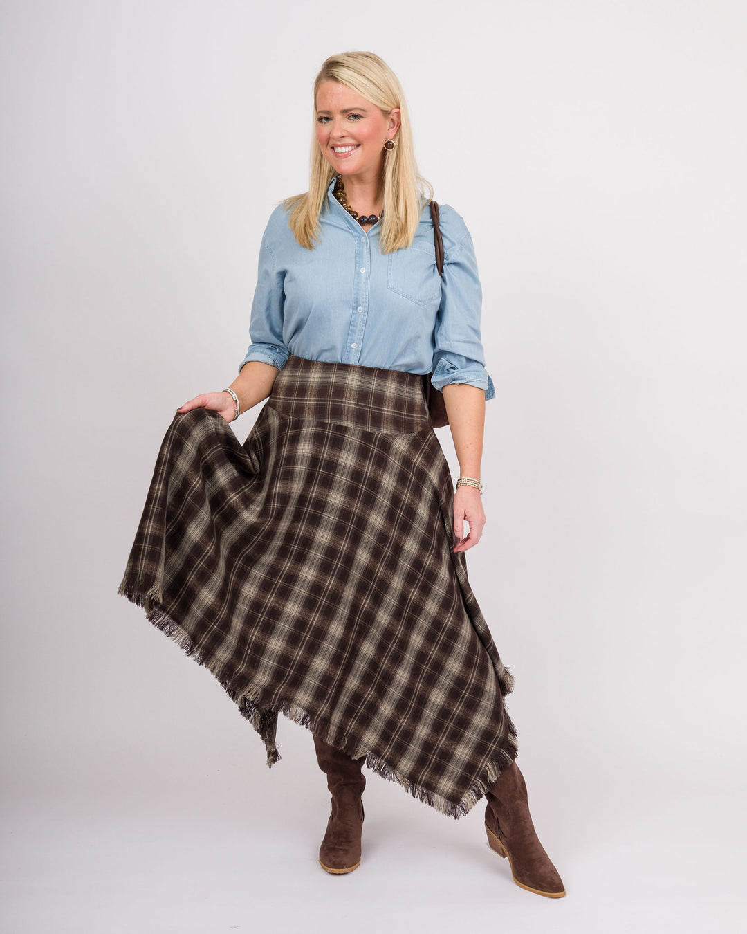 Mocha Plaid Handkerchief Skirt