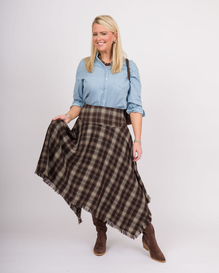 Mocha Plaid Handkerchief Skirt