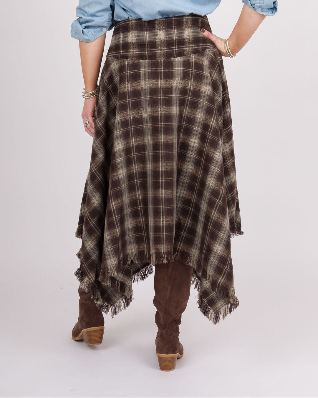 Mocha Plaid Handkerchief Skirt