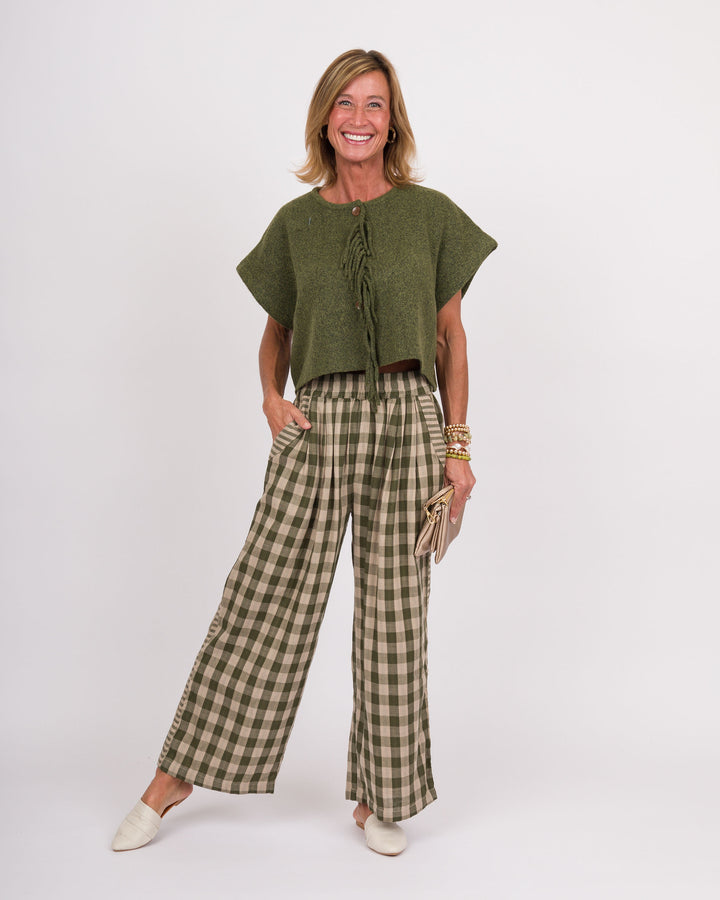 Melina Checkered Wide Leg Pants - Olive