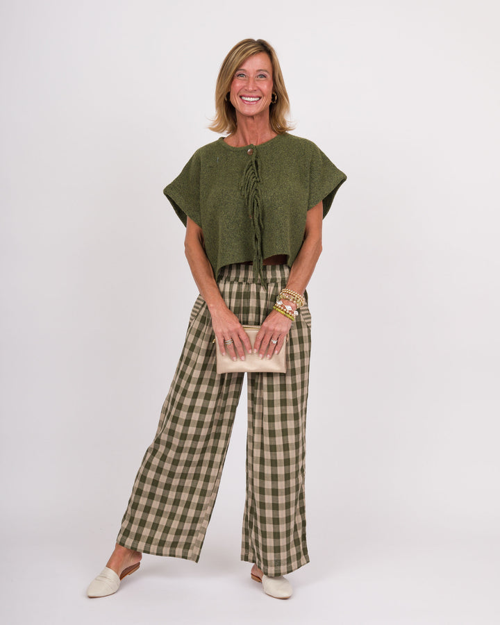 Melina Checkered Wide Leg Pants - Olive