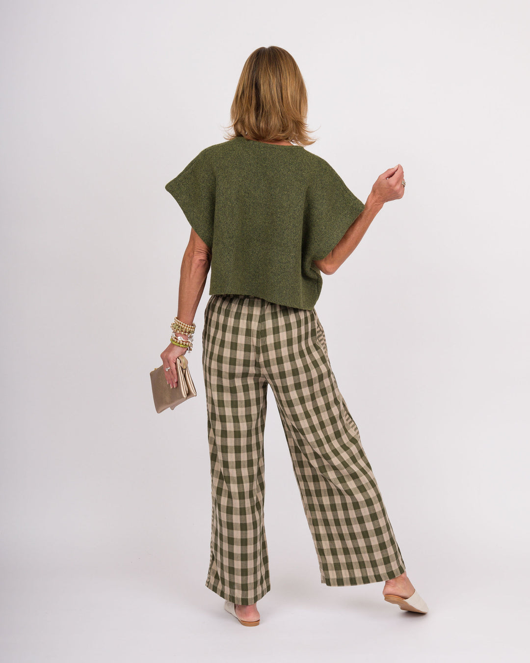 Melina Checkered Wide Leg Pants - Olive