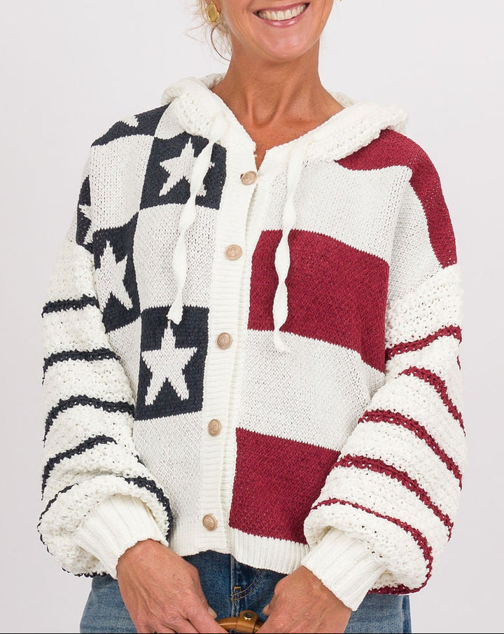 USA Flag Button Front Cardigan