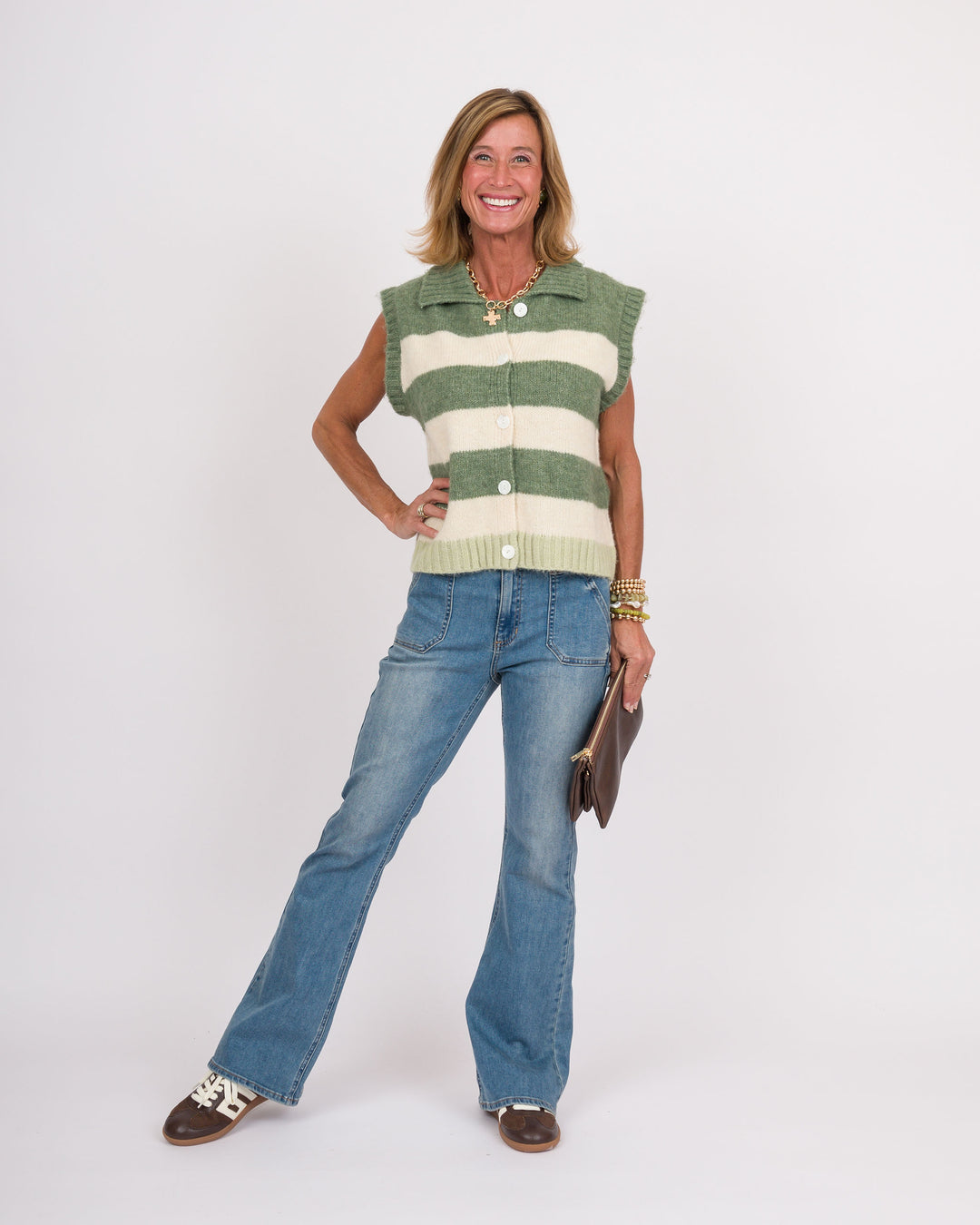 Avocado Cream Striped Vest