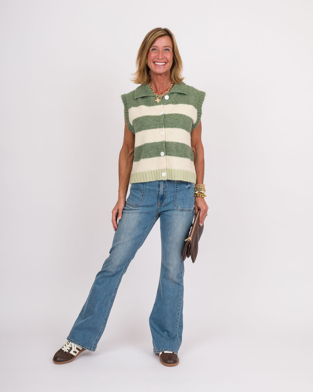 Avocado Cream Striped Vest