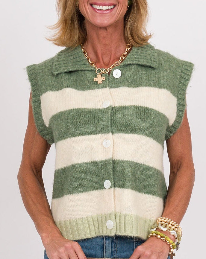 Avocado Cream Striped Vest