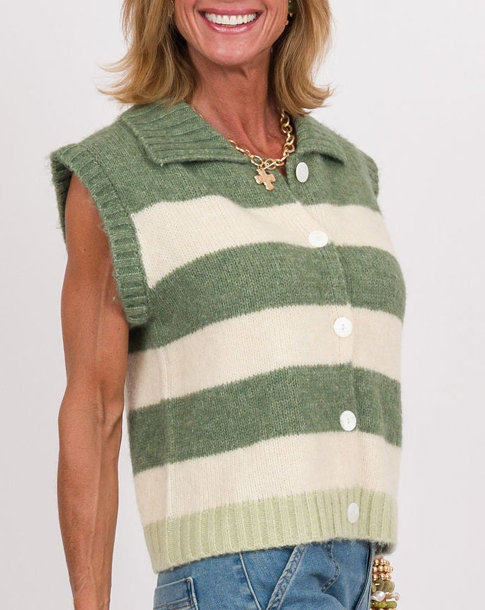 Avocado Cream Striped Vest