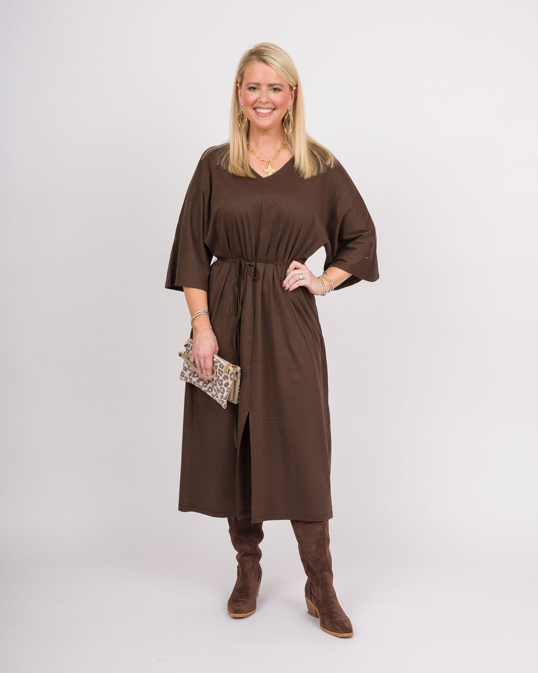 Chocolate Plum Tie Waist Midi Dress