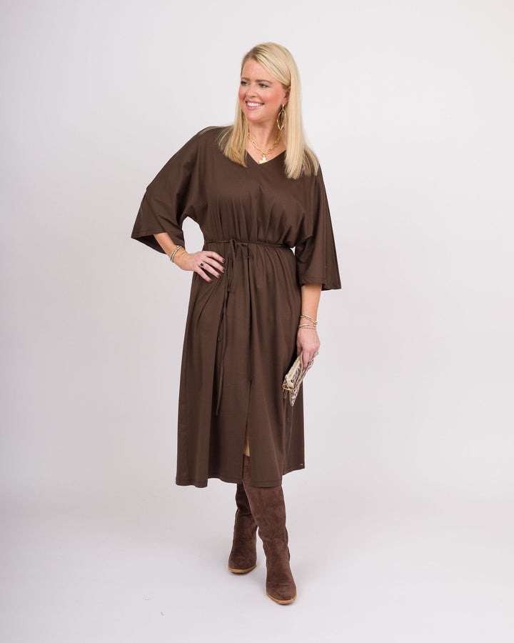 Chocolate Plum Tie Waist Midi Dress