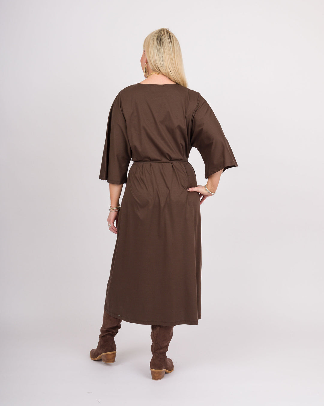 Chocolate Plum Tie Waist Midi Dress