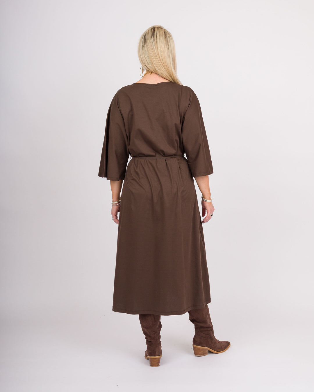 Chocolate Plum Tie Waist Midi Dress