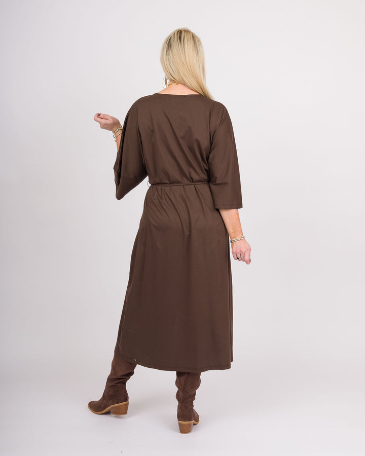 Chocolate Plum Tie Waist Midi Dress