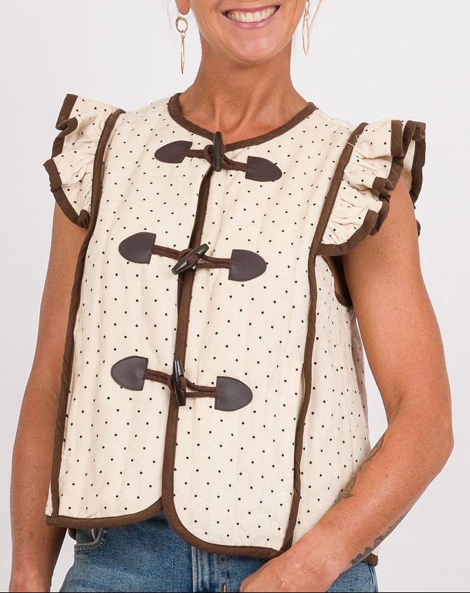 Ecru Brown Dot Vest with Toggle