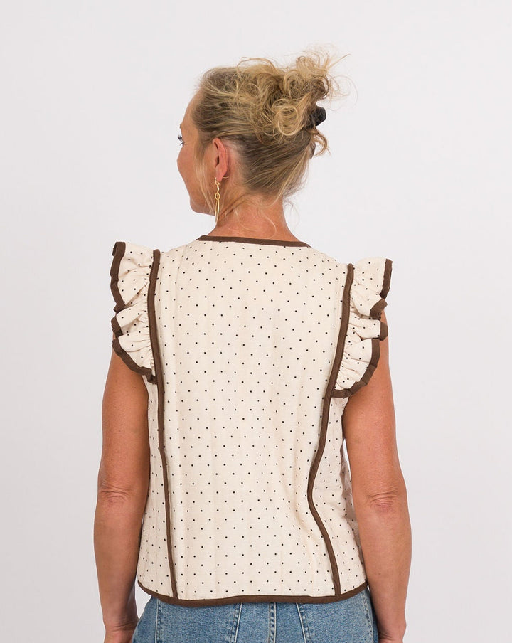 Ecru Brown Dot Vest with Toggle