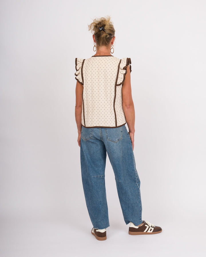 Ecru Brown Dot Vest with Toggle