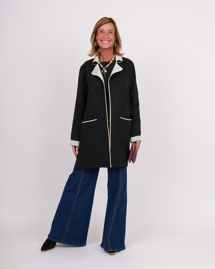 Ellery Cardigan Front Pocket Coat - Black