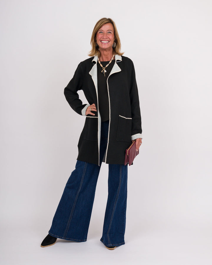 Ellery Cardigan Front Pocket Coat - Black