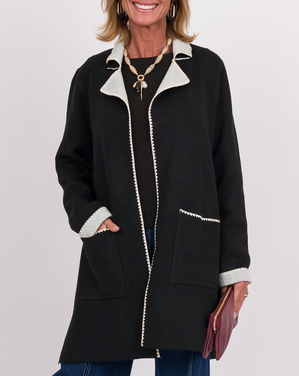 Ellery Cardigan Front Pocket Coat - Black