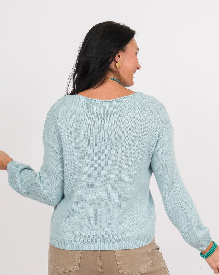 Plain Knit Round Neck Sweater - Light Blue