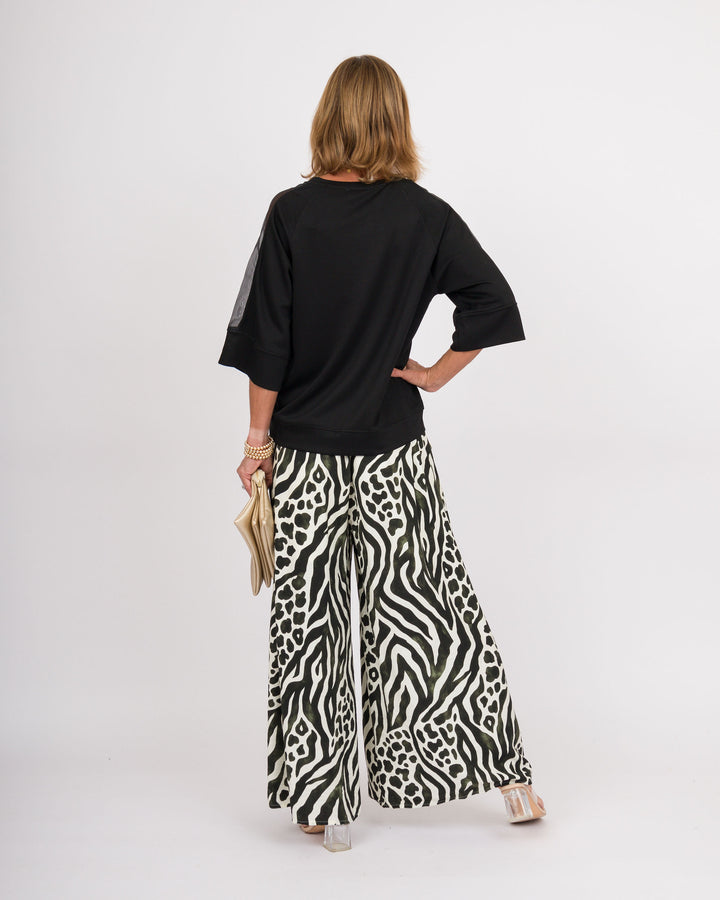 Mixed Animal Print Wide Leg Pants - Olive
