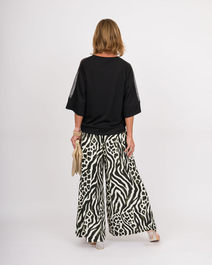 Mixed Animal Print Wide Leg Pants - Olive