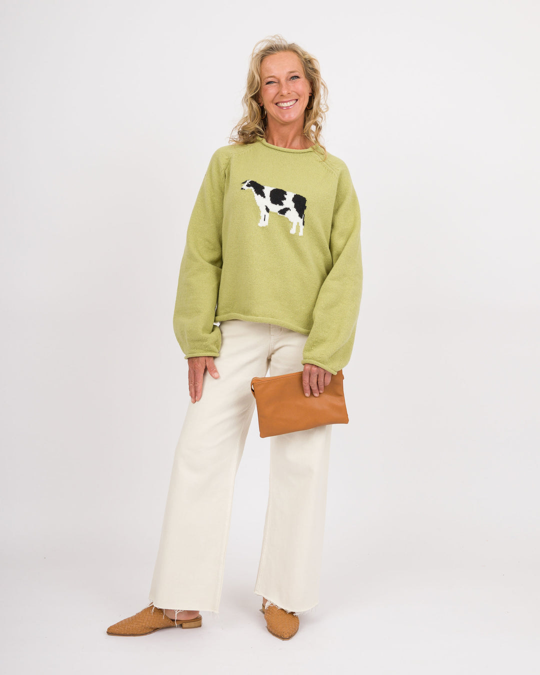 Cow Balloon Sleeve Sweater - Olive
