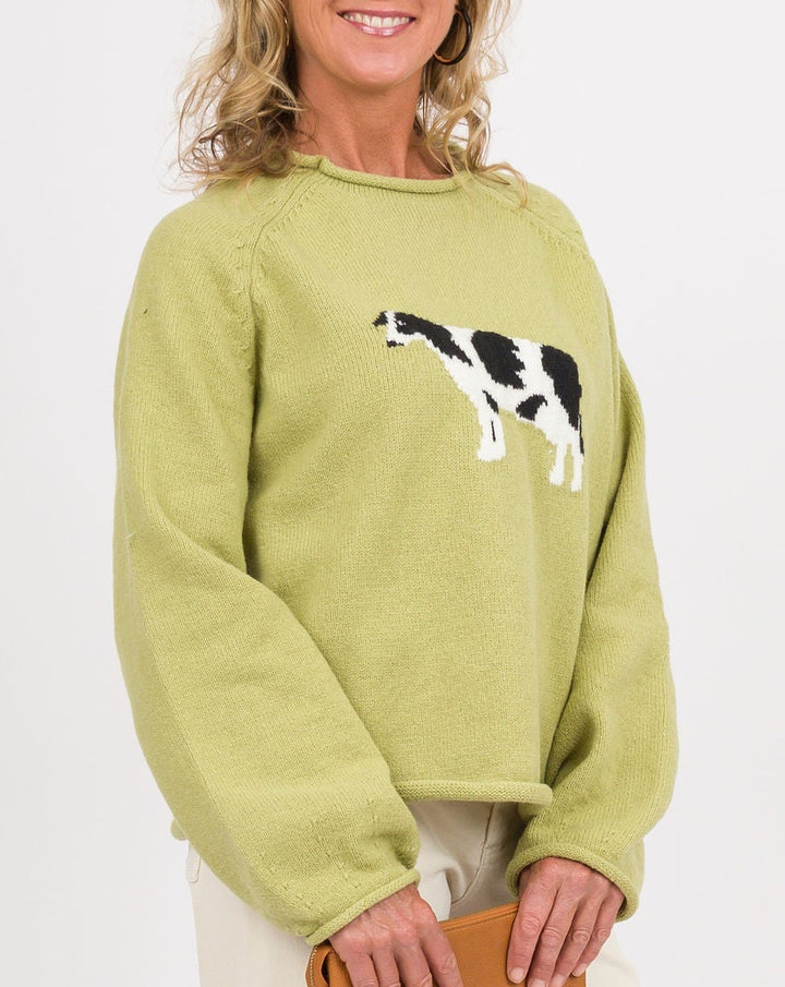 Cow Balloon Sleeve Sweater - Olive