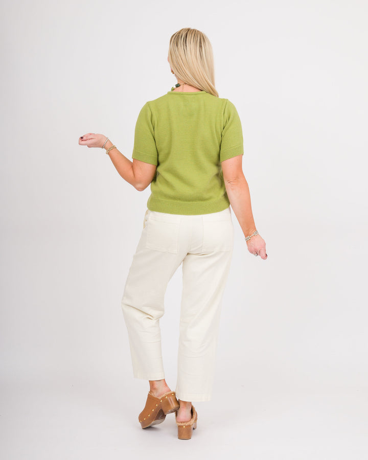 Matcha Tie Neck Short Sleeve Sweater