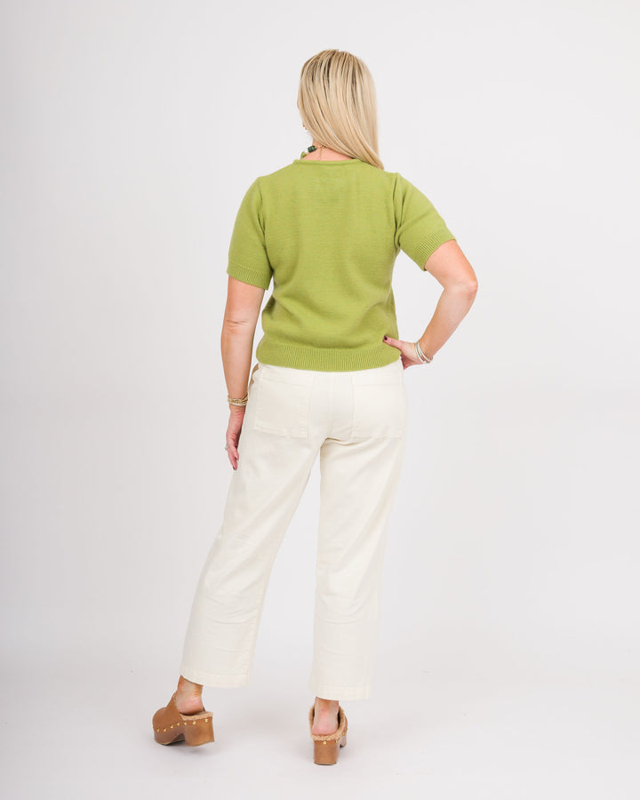 Matcha Tie Neck Short Sleeve Sweater
