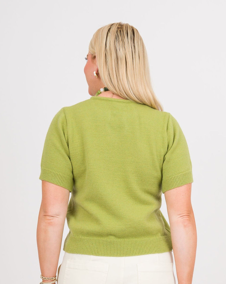 Matcha Tie Neck Short Sleeve Sweater
