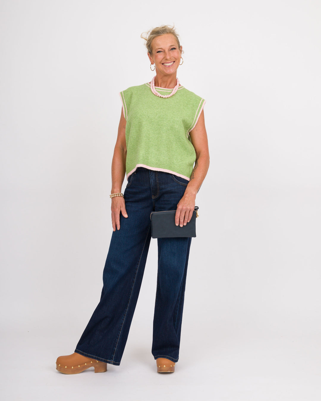 Green Ballet Contrast Trim Sweater Vest