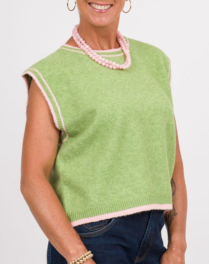 Green Ballet Contrast Trim Sweater Vest