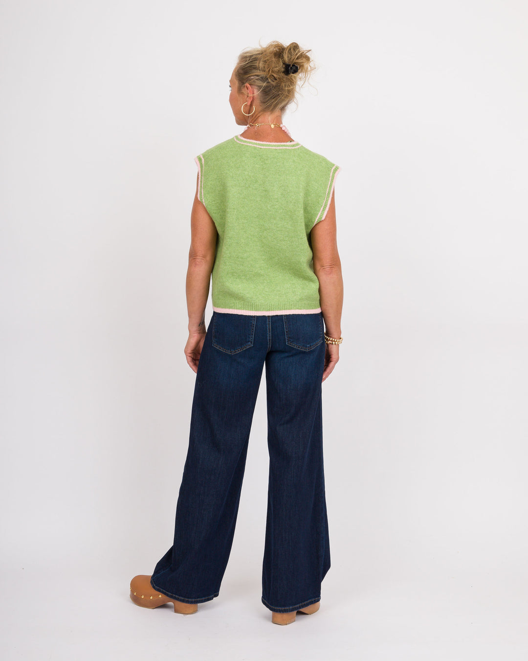 Green Ballet Contrast Trim Sweater Vest